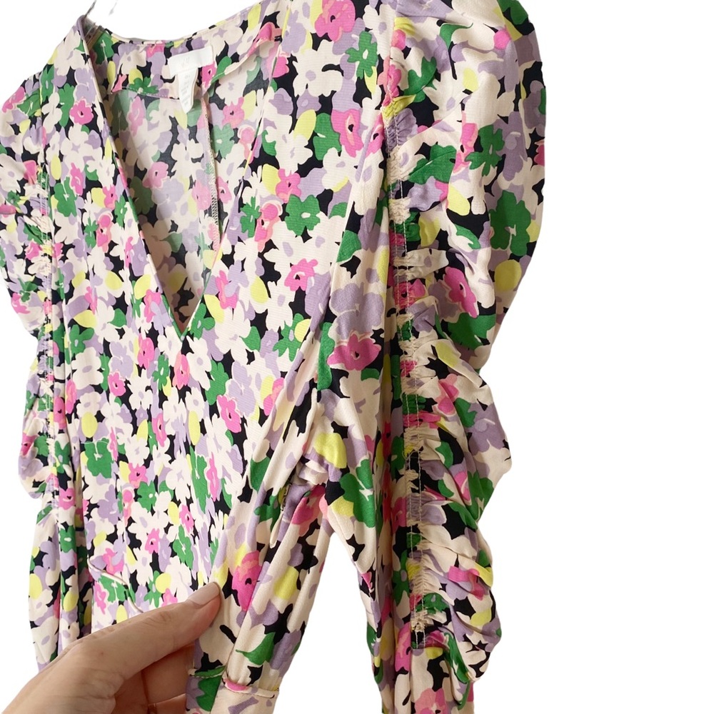 H&M Conscious Floral Print Lyocell-blend Ruched long sleeves Midi Sundress Large - Picture 11 of 15